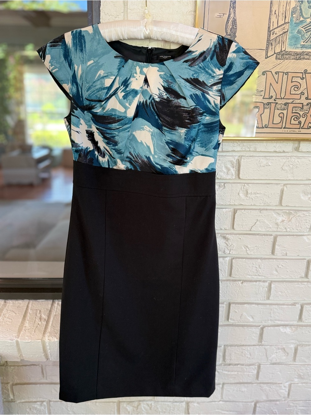 Ann Taylor Colorblock Sheath Dress Cap Sleeve Blue Abstract 0